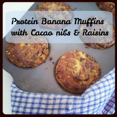Protein Banana Muffins with Cacao nibs & Raisins