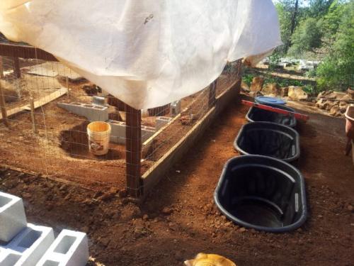 Stage 1001 of the Biofilter duckpond. Trying to level and fit the biofilter tubs and making sure they were large enough to hold the capacity of the pond
