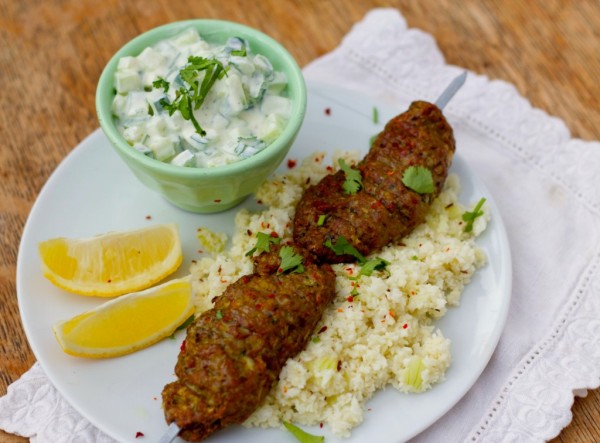 Chelo Kebab & Cucumber Yogurt Salad